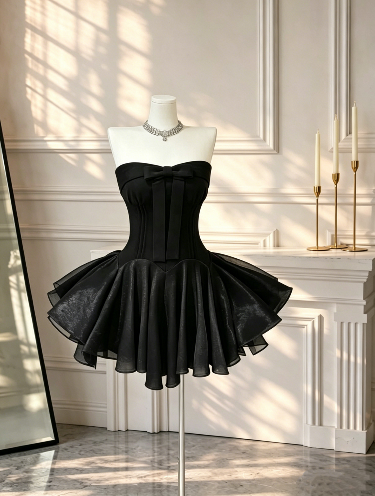 Cute Ball Gown Strapless Little Black Mini Senior Inspo Short Party Formal Gown Homecoming Dresses RB3066