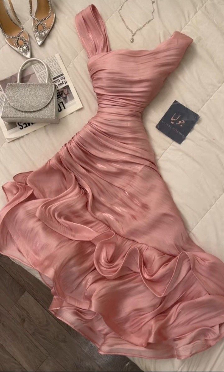 Sheath Pink Long Ruffles Prom Dresses Formal Evening Dress AB140