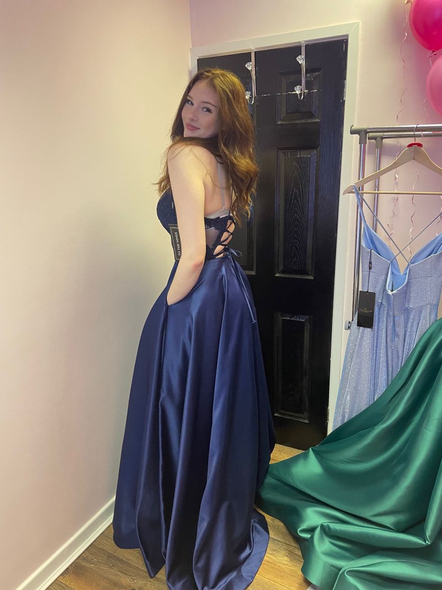 Modest A line Spaghetti Straps Lace Long Formal Prom Floral Applique Evening Dress AB1601