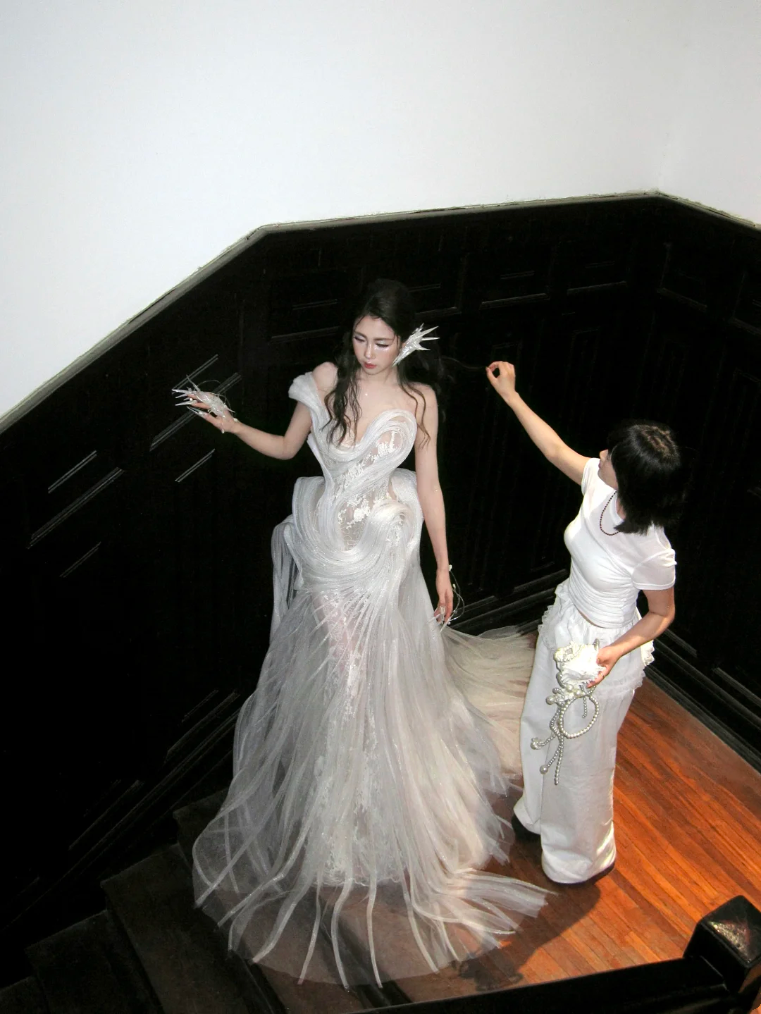 Princess Wedding Dresses Mermaid One Shoulder Lace Tulle White Brides Dress For Brides Fitted Long Bridal Gowns AB2408
