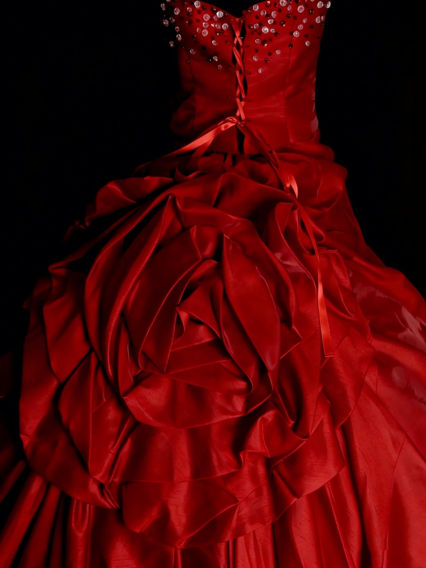 Modest Ball Gown Strapless Red Satin 80s Long Prom Dresses Inspiration Party Gowns Vintage Sweet 16 Dress N1306