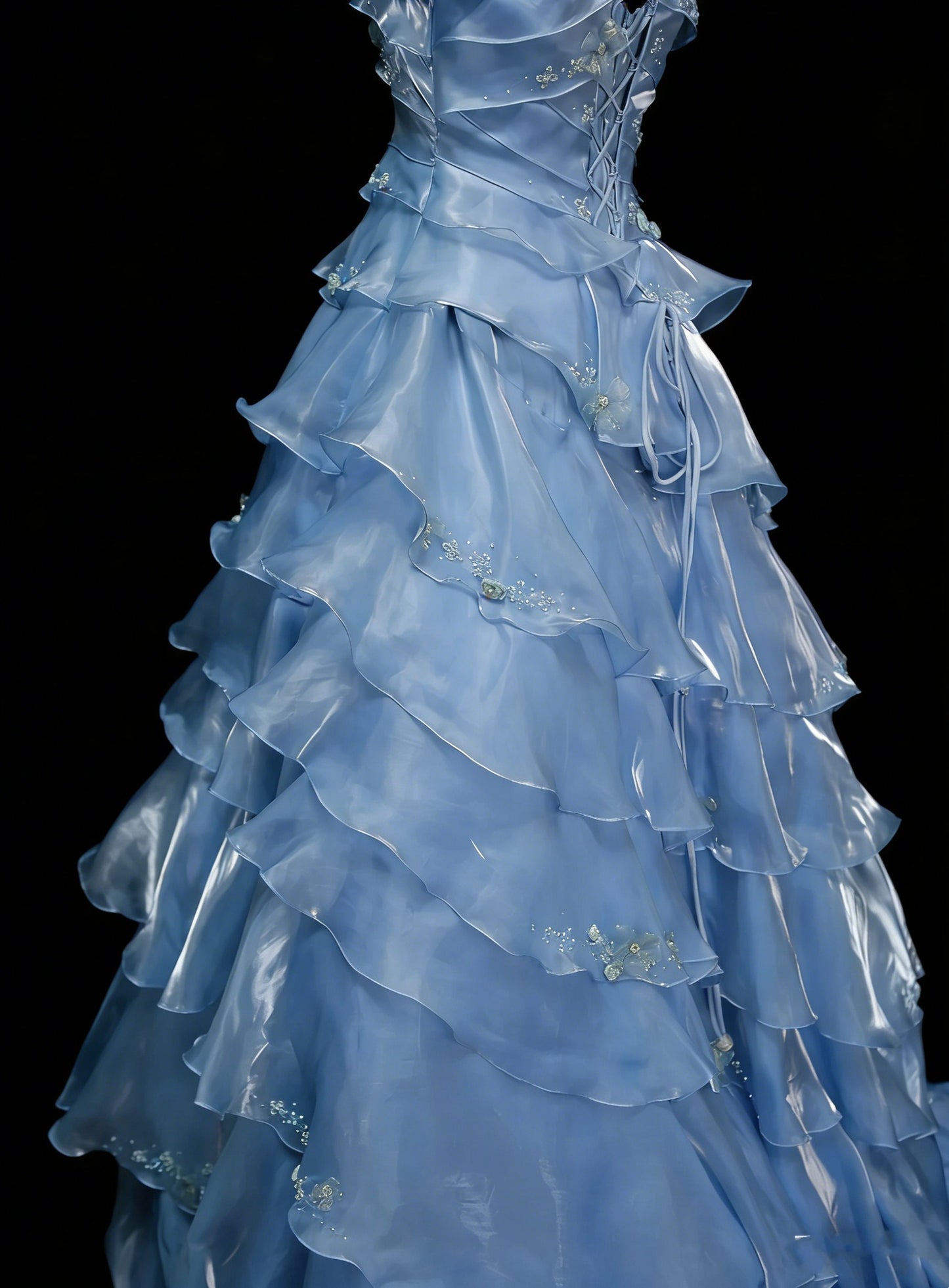 Vintage Prom Dresses Aesthetic Ball Gown Square Light Sky Blue Long Inspo Formal Party Gowns N1828