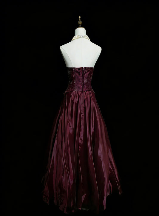 Vintage Prom Dresses Aesthetic 1950s Retro A line Strapless Burgundy Long Party Dress N2126