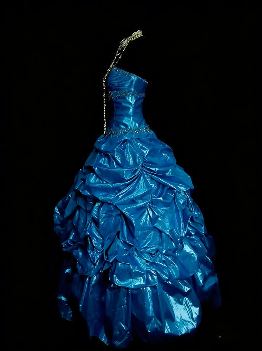 Vintage Ball Gown Strapless Blue Organza With Ruffles Beaded Sweet 16 Dresses Quinceanera Dress Long 15 Vestidos De Fiesta N1455