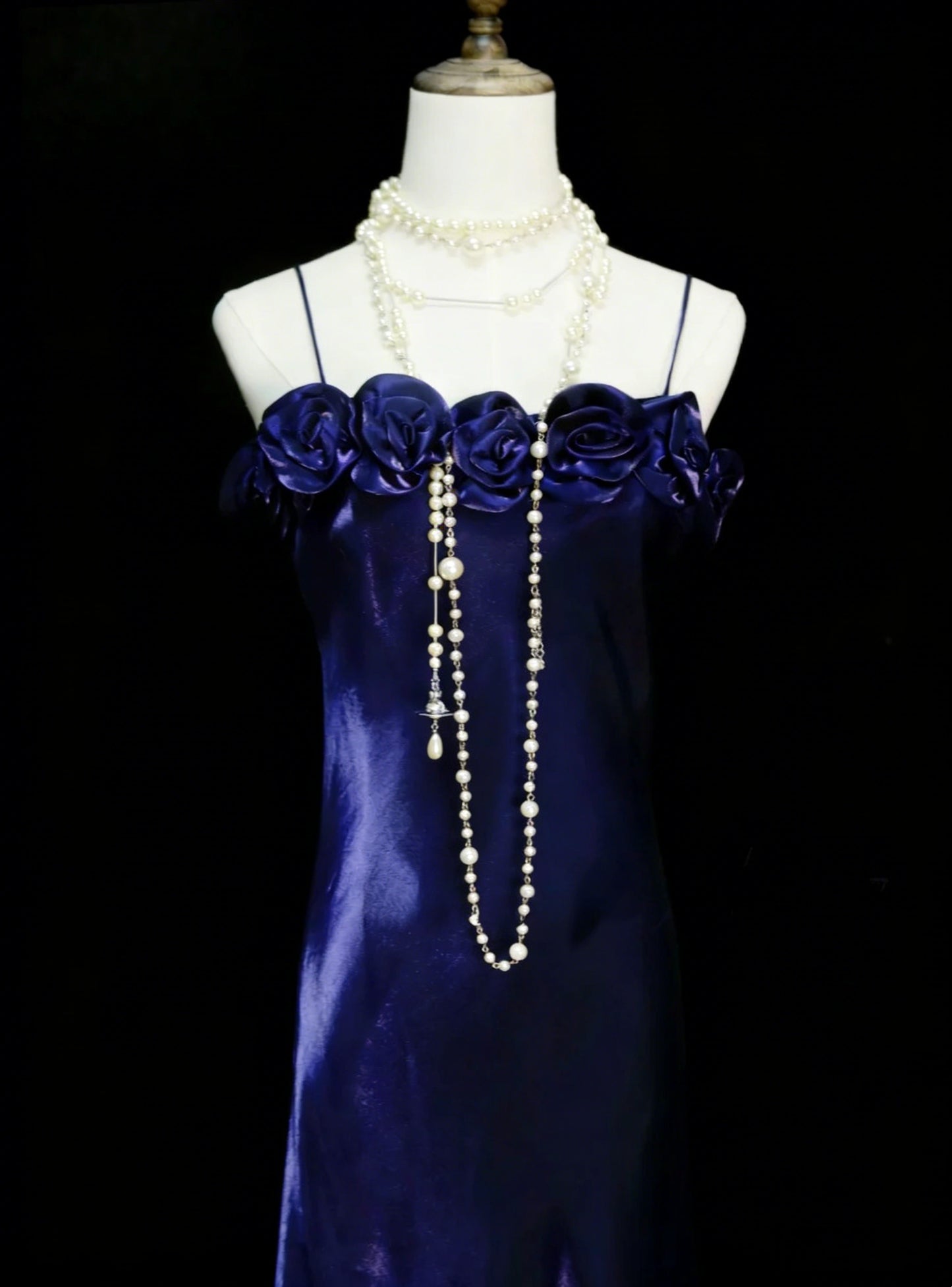 Vintage A Line Spaghetti Strap Royal Blue With 3D Flowers Sleeveless 80s Prom Dresses Long Formal Party Gown N1456