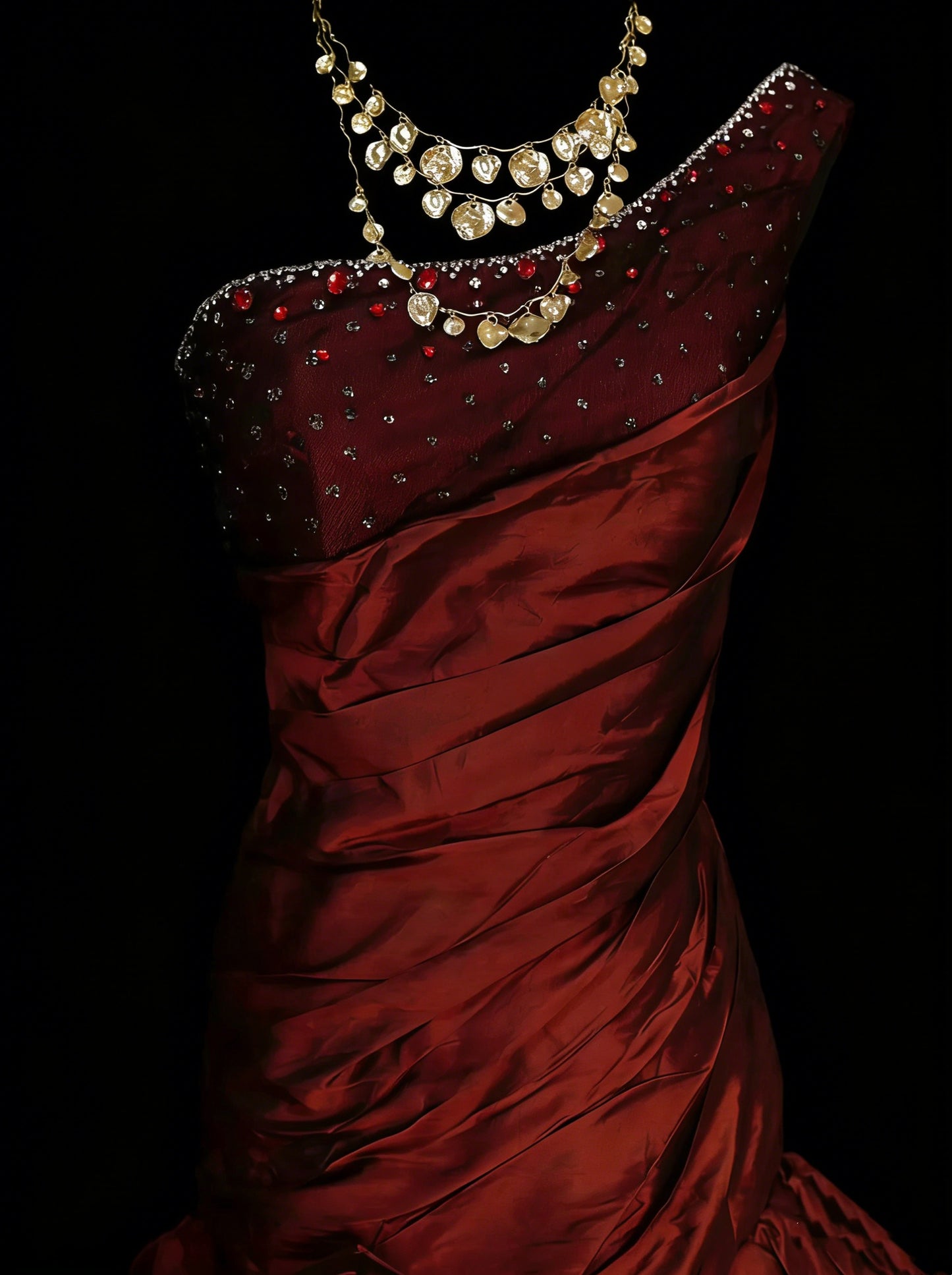 Sweet Mermaid Burgundy One Shoulder With Tiered Layers Ruffles Long Party Gowns Prom Dresses N2230