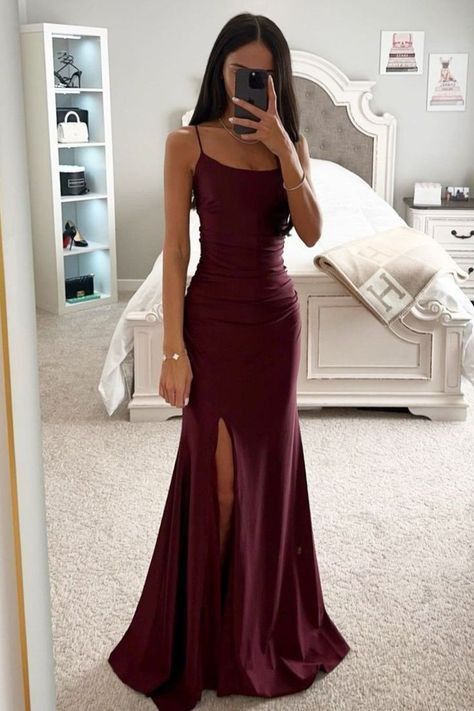 Elegant Wine Prom Dresses Spaghetti Straps Prom resses Evening Occasion Dress N1864
