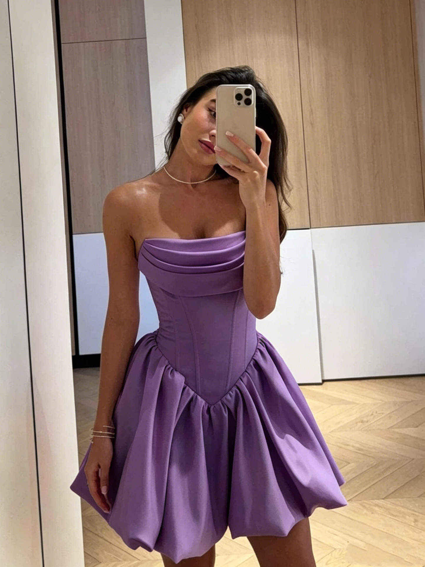 Simple Ball Gown Strapless Pink Sleeveless Mini Senior Inspo Short Homecoming Dresses N4739