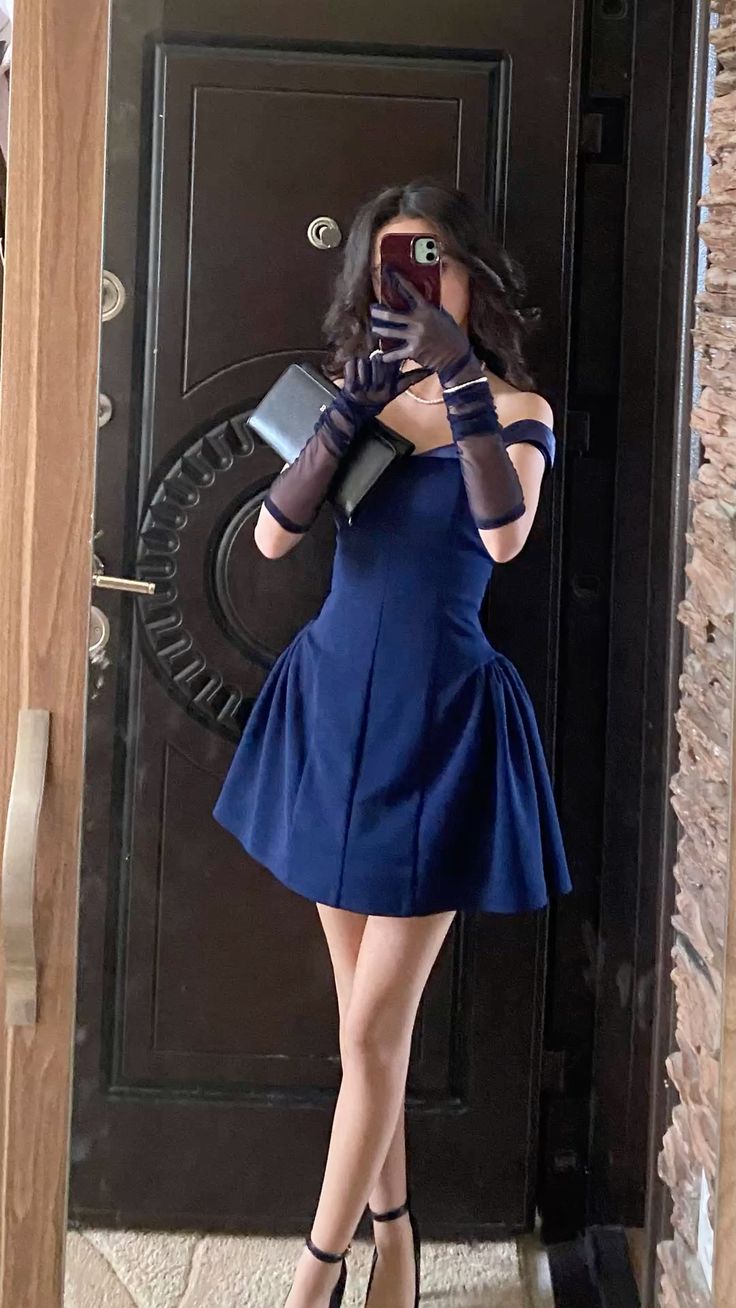 Flirty Short Homecoming Dresses A line Off The Shoulder Navy Blue Freshman High Shool Graduation Mini Hoco Outfit RB4541