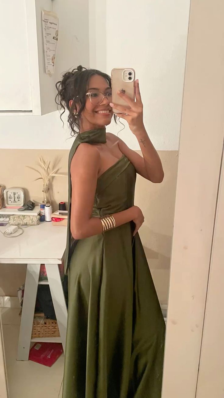 Chic A line Strapless Olive Green Satin Basque Waist Sleeveless Evening Formal Prom Dresses AB453