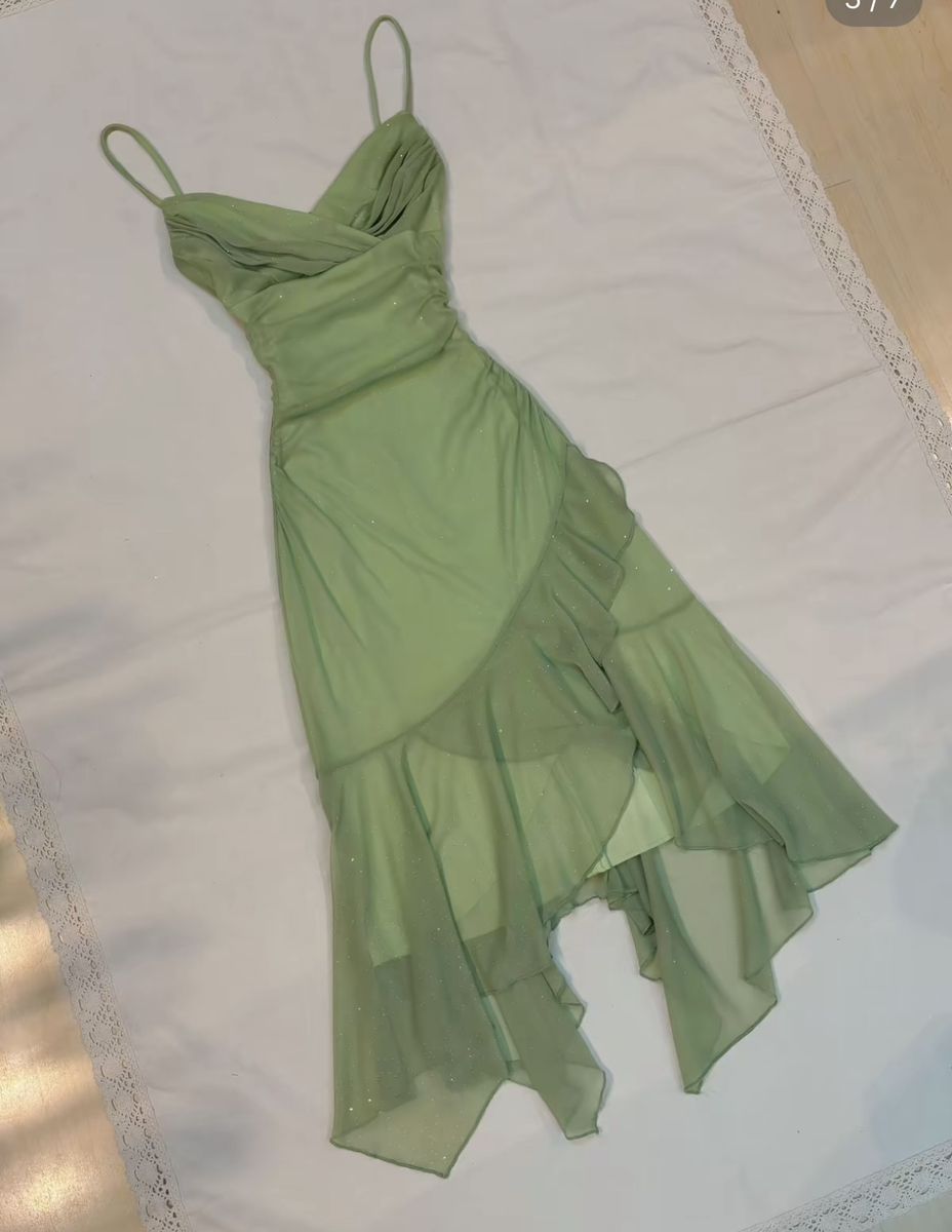 Lovely Sheath Spaghetti Strap Green Chiffon Mid Length Party Dresses Homecoming Dress Cocktail Gown RB8910