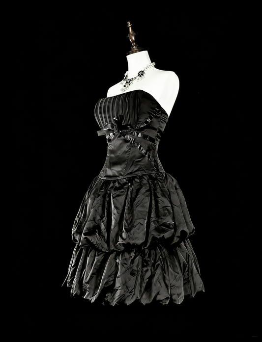 Ball Gown Strapless Black Little Short Mini Party Dress Satin Homecoming Dresses N2159