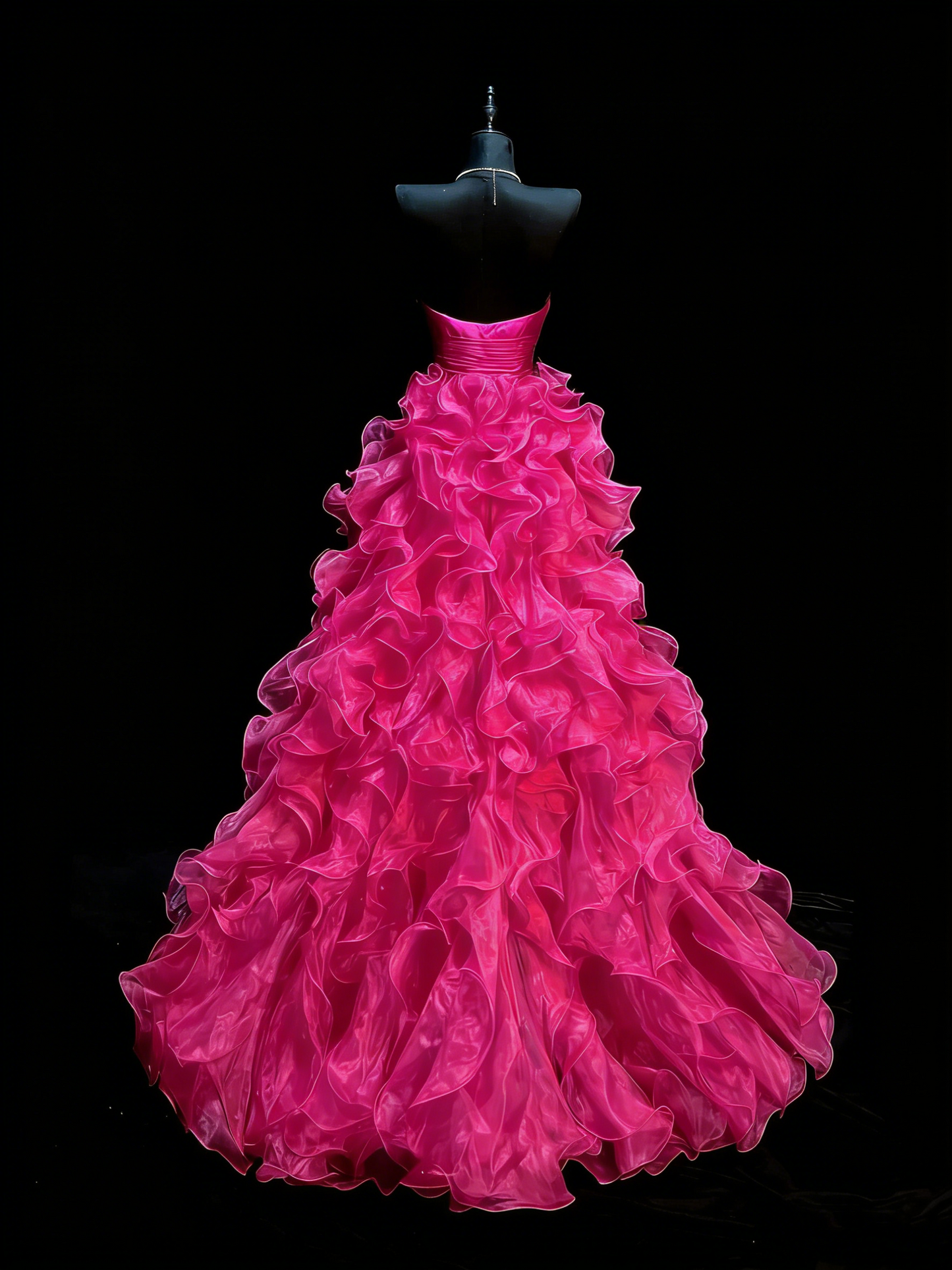 Elegant High Low Sweetheart Hot Pink Organza Floor Length Inspiration Long Prom Dress N1195