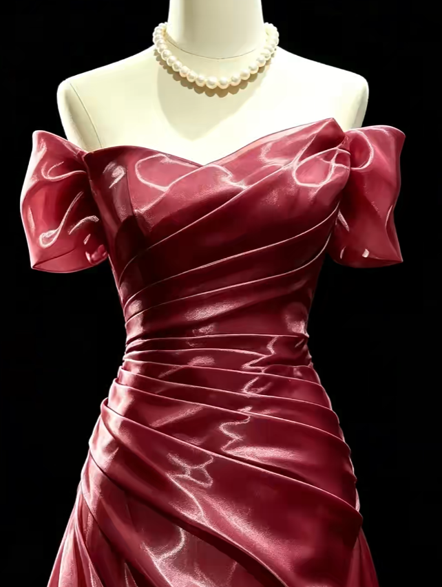 Beautiful Mermaid Off The Shoulder Burgundy With Sleeves Long Prom Dress Formal Dress Party Dresses RB7207