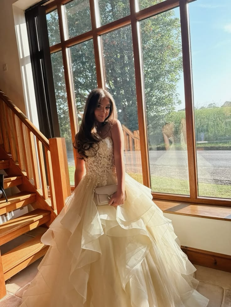 Prom Dress Ball Gown Yellow Puffy Lace Floor Length Formal Evening Gown for Graduation Party RB9465