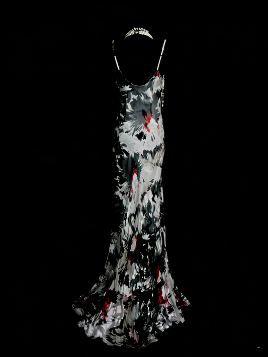 Vintage Prom Dresses Aesthetic 1960s Retro Black Floral Mermaid Long Party Dress N2135