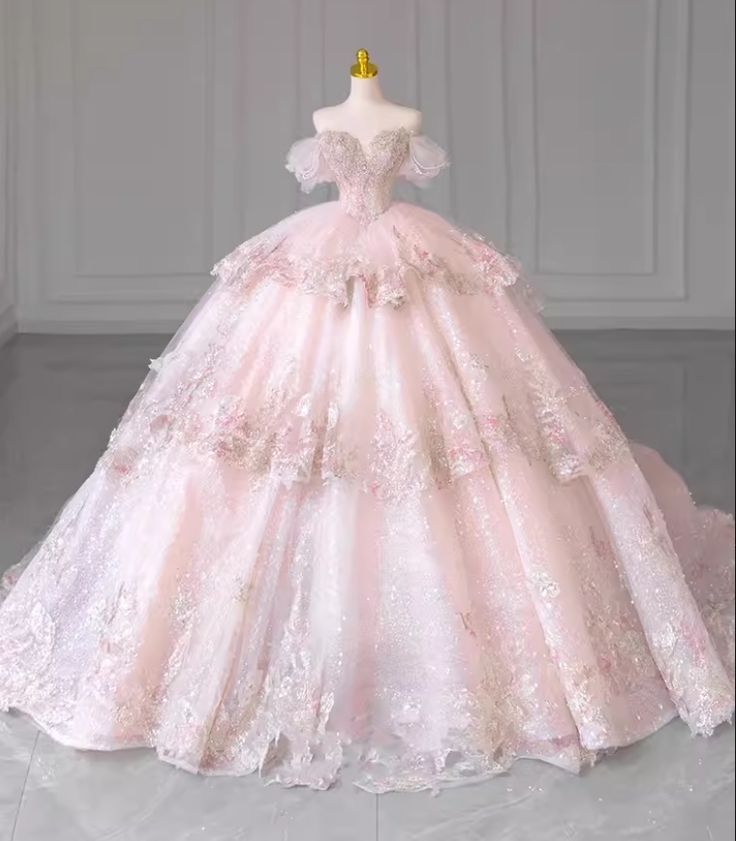 Pink Ball Gown | Elegant Luxury Dress & Chic Fashion Off The Shoulder Quince Dress Quinceanera Dresses Birthday Outfits RB8225