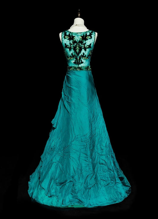 Modest A line V Neck Green With Beaded Bodice College Formal Outfit Long Prom Graduation Dresses For Teens N1296