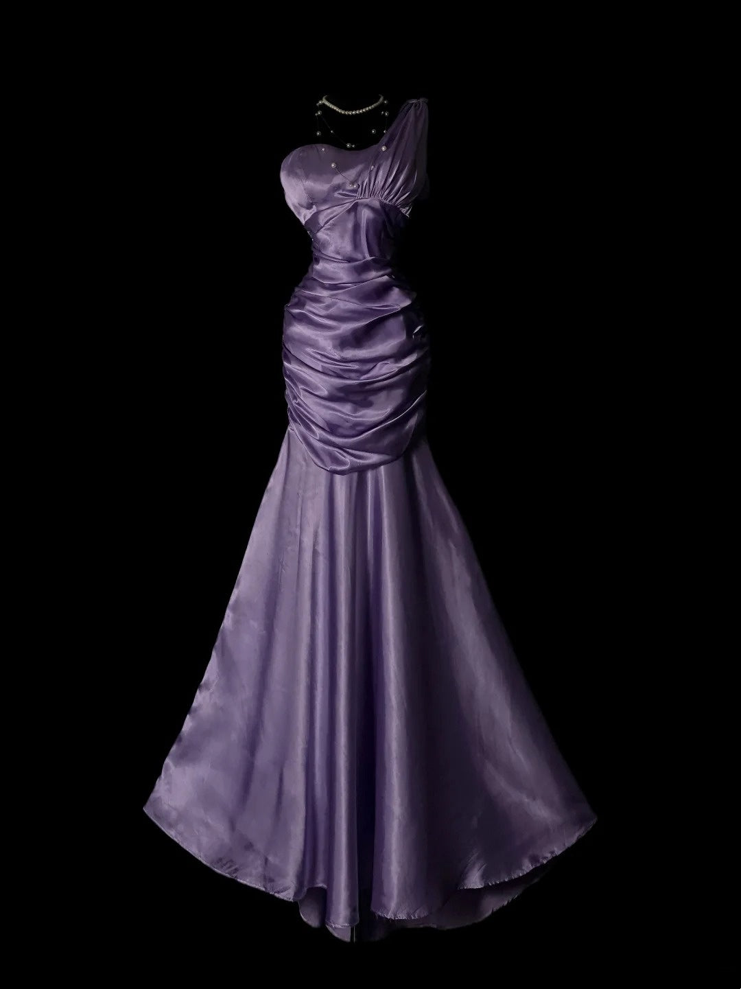 Vintage Prom Dresses 1950s Mermaid One Shoulder Purple Satin Floor Len – RubyFashionDress