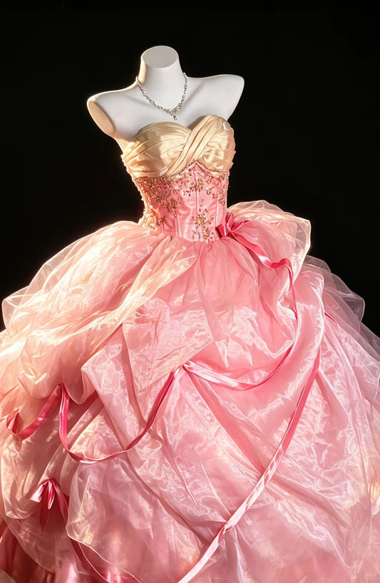 Sweet Ball Gown Sweetheart Blush Pink Organza Quince Dress Long Sweet 15 16 Quinceanera Dresses Vestido de princesa RB4471