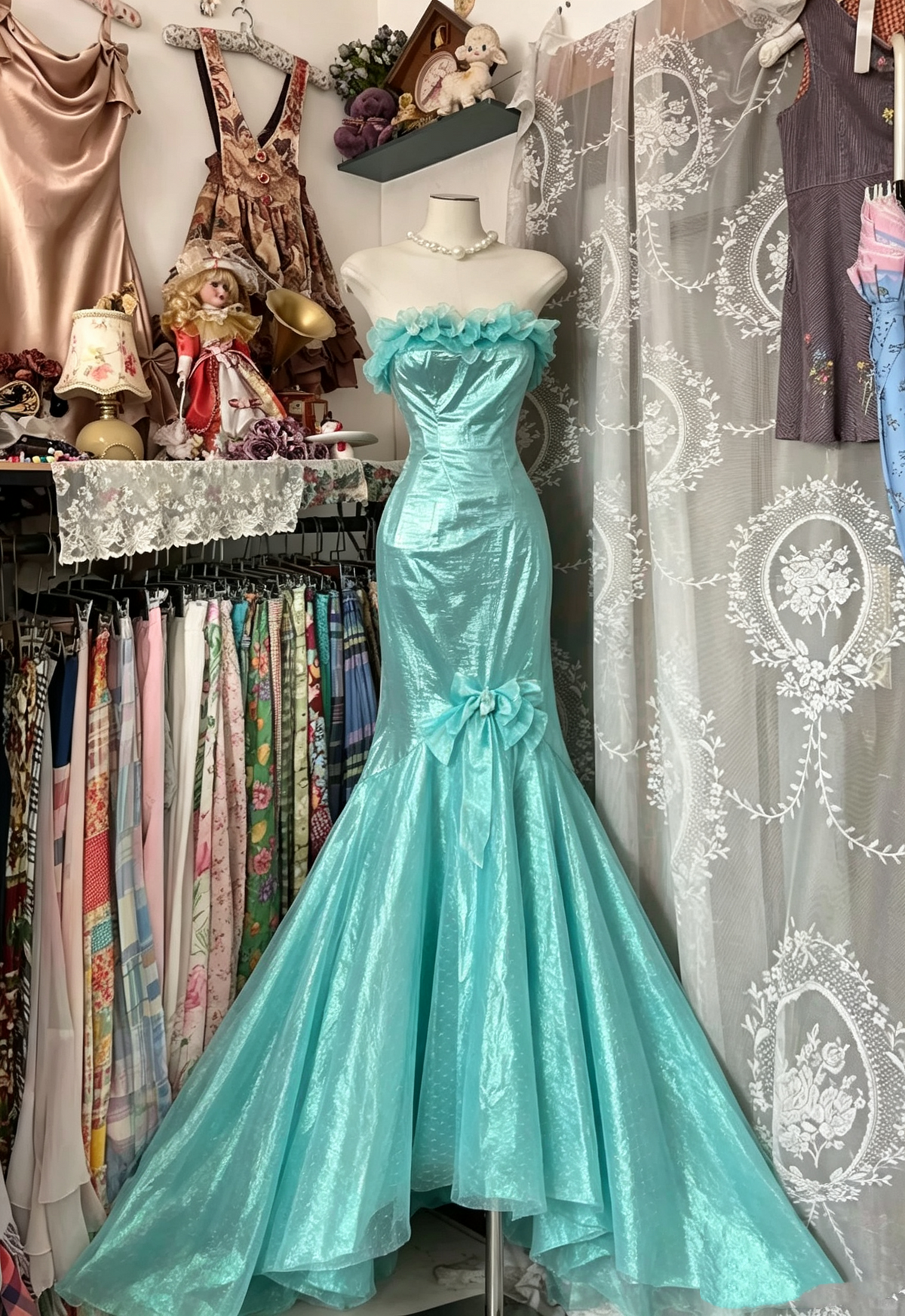 Mermaid Prom Dress Tulle Modest Strapless Floor Length Formal Party Gown RB9793