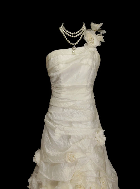 Vintage 70s Mermaid One Shoulder With 3D Flowers Wedding Dress Fairytale Bridal Dresses N1384