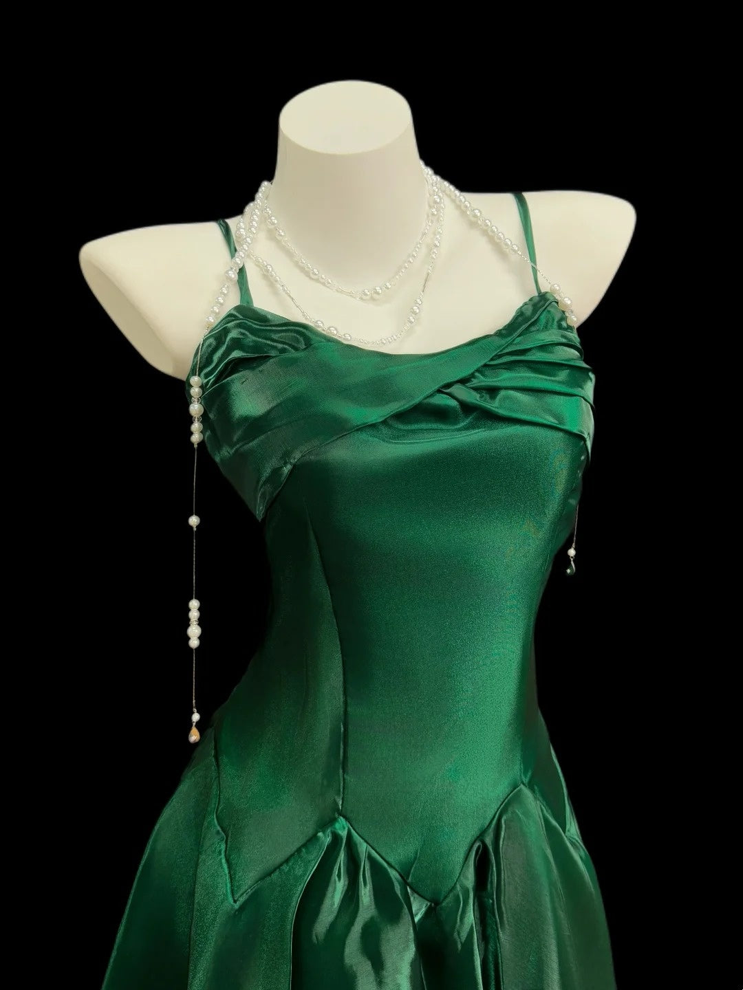 Vintage Prom Dresses 90s Formal A Line Spaghetti Strap Dark Green Long Party Gowns N4489
