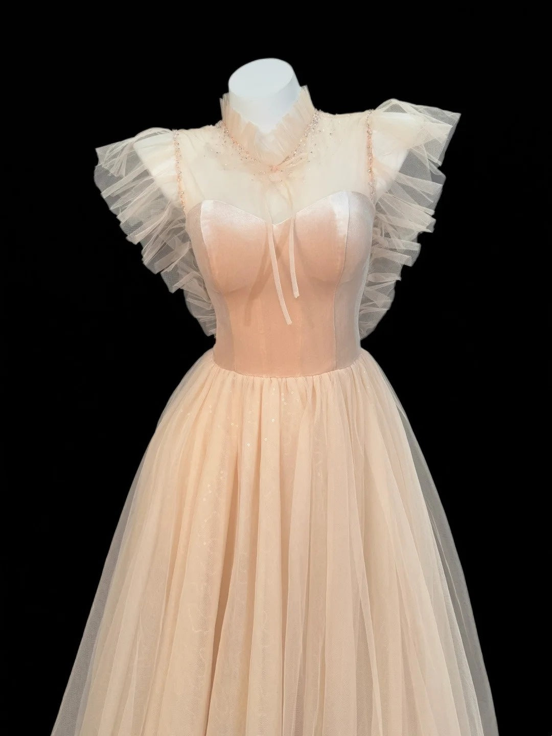 Princess Prom Dresses Formal A Line Square Neck Blush Pink Tulle Long Party Gowns N4503