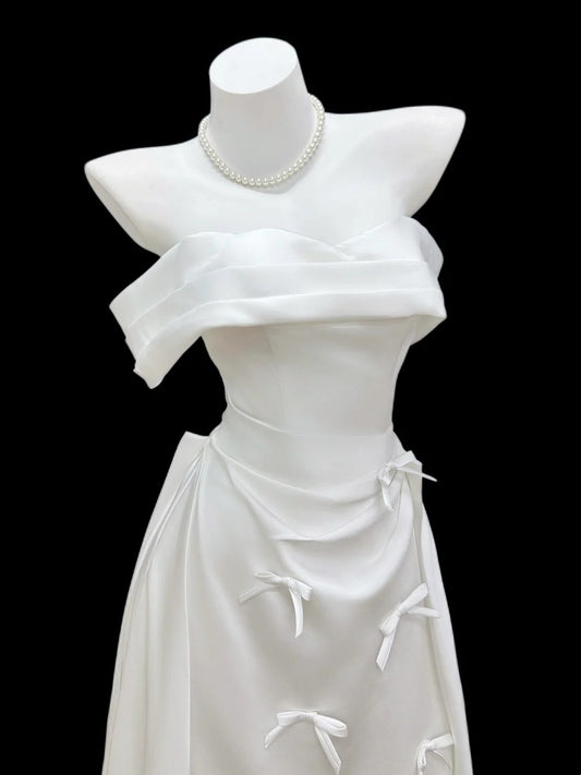 Stylish A Line Off The Shoulder White Long Floor Length Prom Dresses Inspo Evening Outfits RB4464