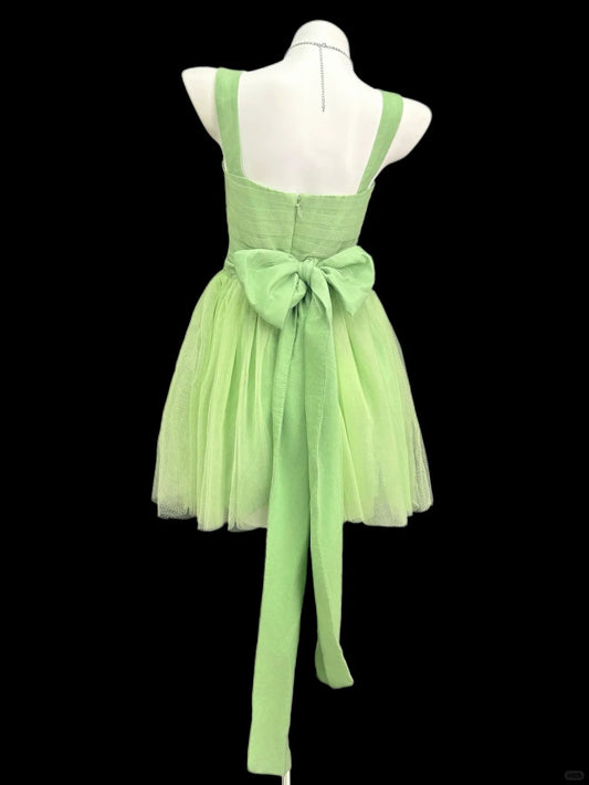 Romantic A line Spaghetti Strap Green Tulle Senior Short Graduation High School Homecoming Dresses N4531