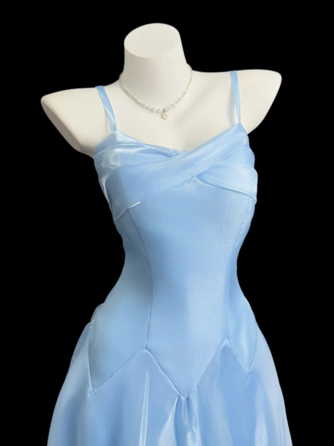 Pretty A line Spaghetti Straps Light Sky Blue Spring Summer Event Outfits Wedding Guest Dresses RB4348