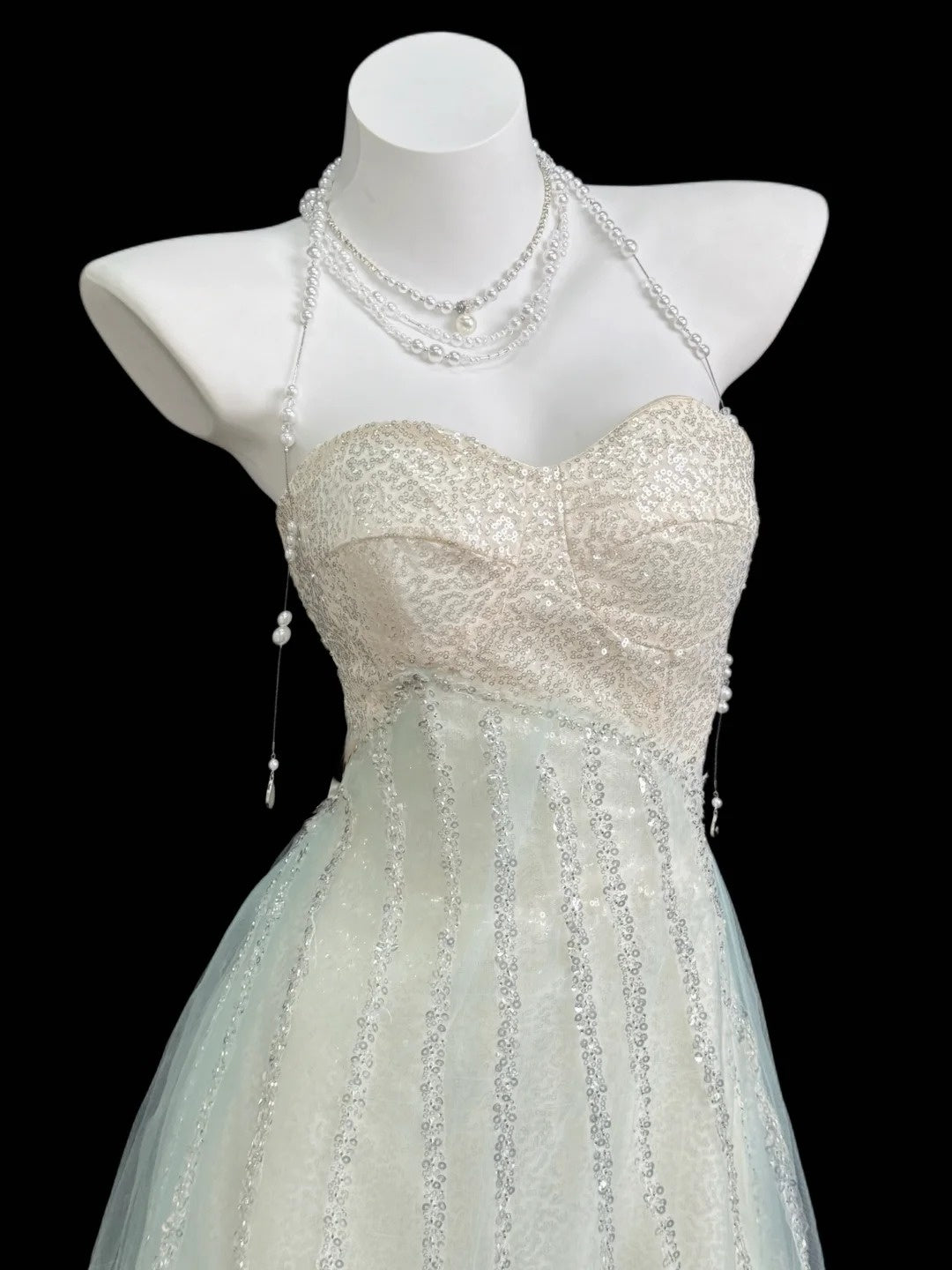 Sparkly A Line Prom Dresses Sweetheart Sage Green Tulle With Sequin Floor Length Formal Outfits RB4356