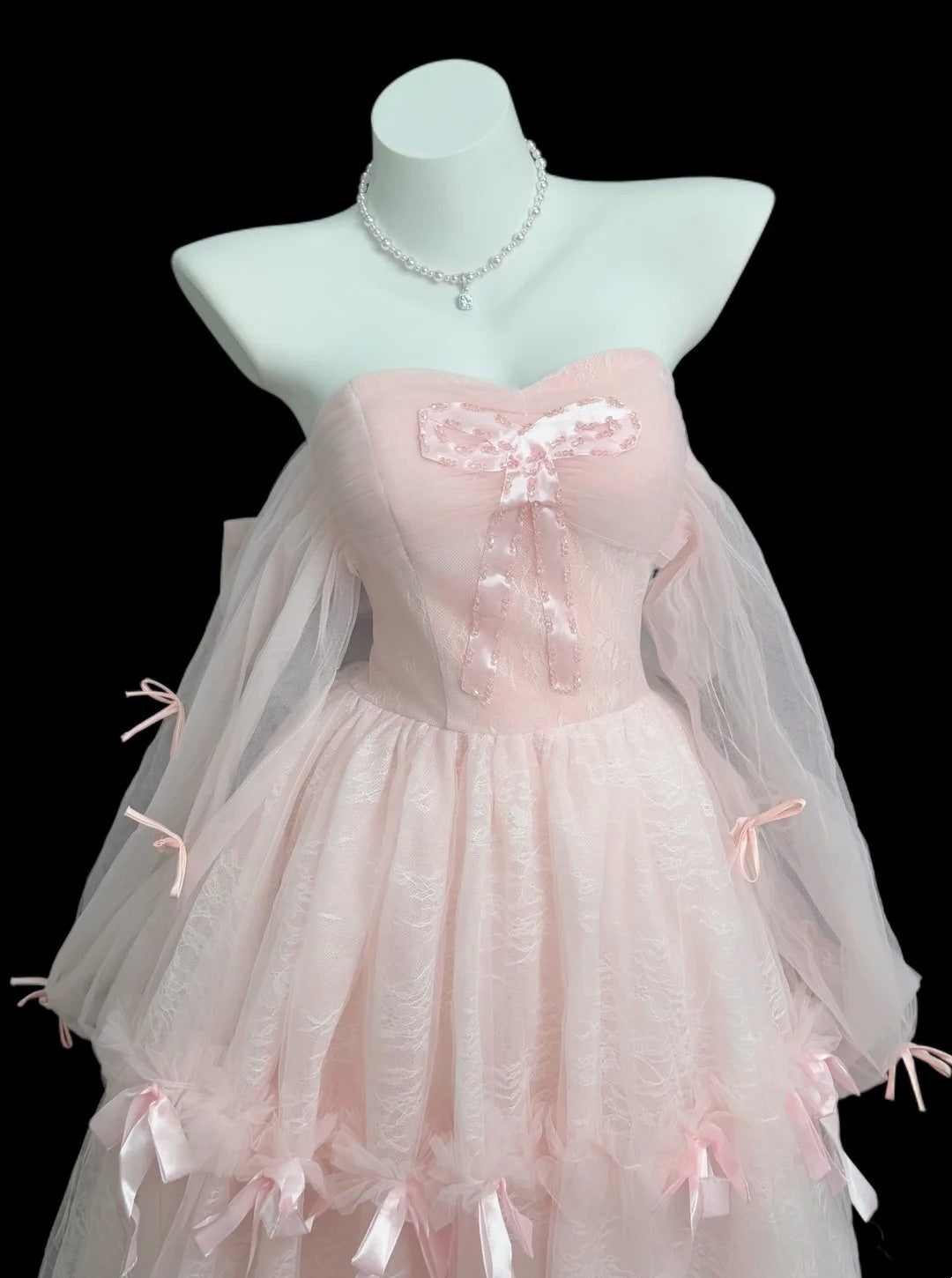Sweet Prom Dress Ball Gown Sweetheart Pink With Sleeves Long Quinceanera Dresses Sweet 16 Dress Formal Outfits RB5447
