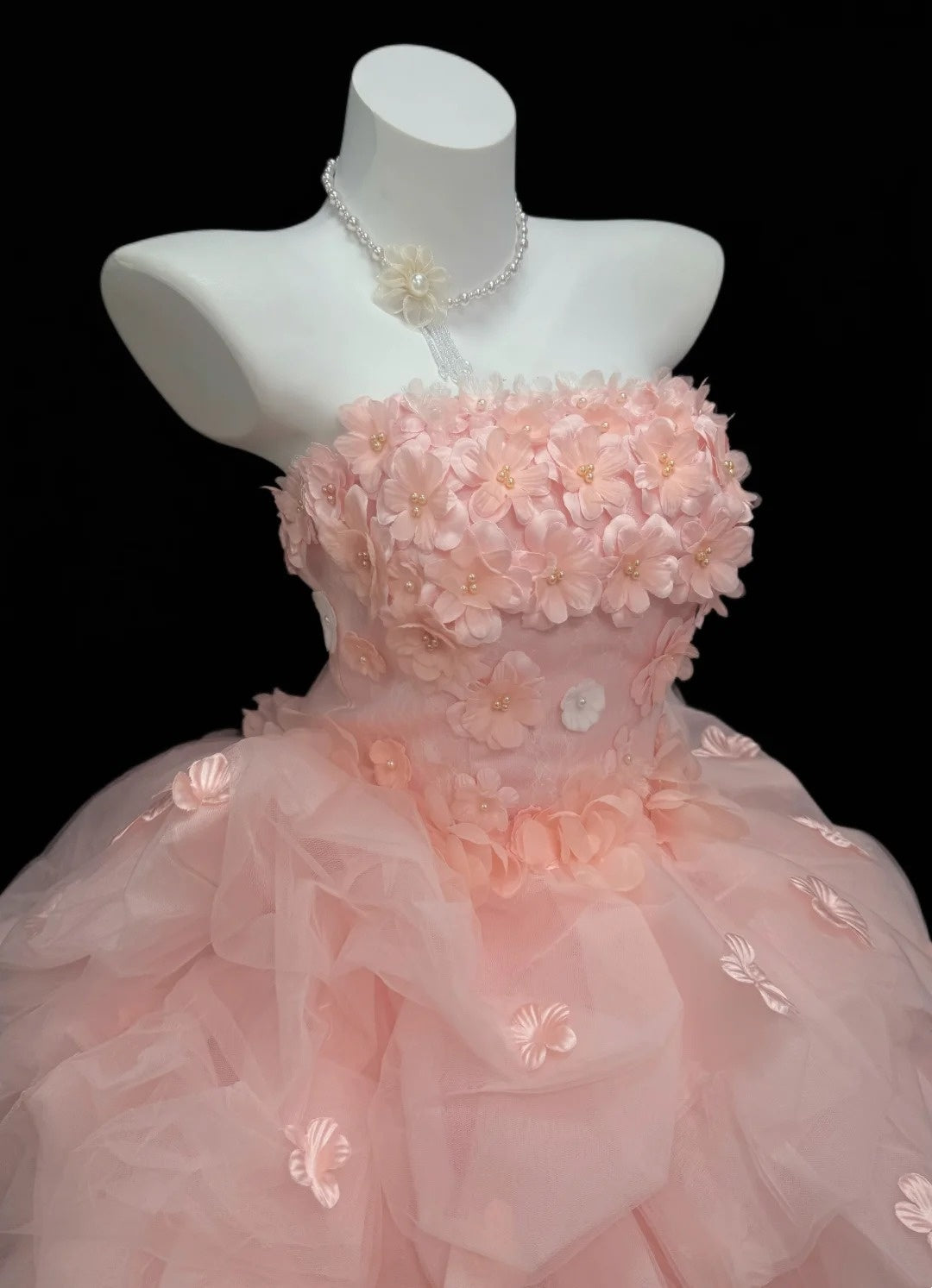 Pretty Ball Gown Strapless Blush Pink With 3D Flowers Senior Inspo Graduation High School Homecoming Dresses N4508