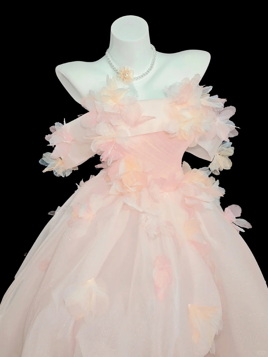 Princess Prom Dresses Formal Ball Gowns Off The Shoulder Light Pink Tulle Long Party Gowns N4507