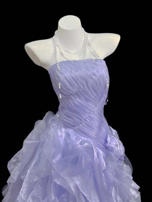 Classic Ball Gown Strapless Lilac With Layered Ruffled Floor Length Prom Dresses Inspo Formal Outfits RB4465
