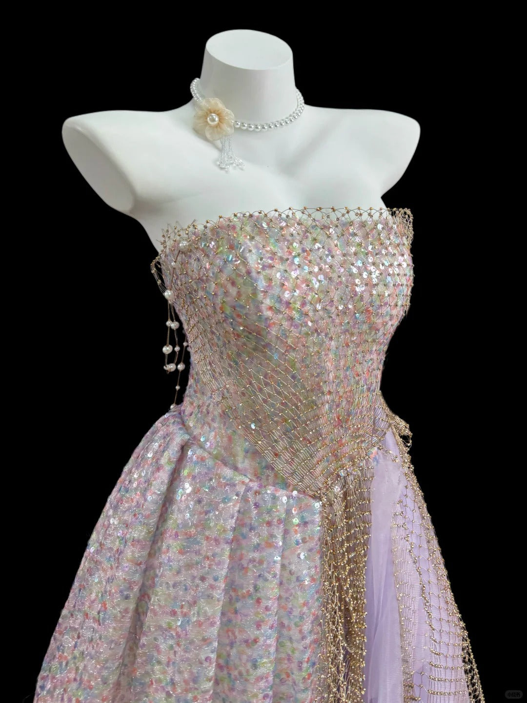 Princess Prom Dresses Formal A Line Strapless Sequin Lilac Tulle Long Party Gowns N4526