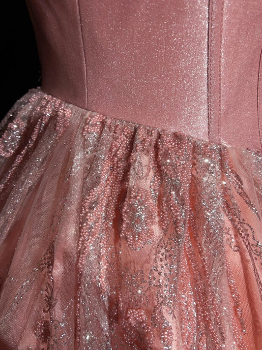 Pretty Ball Gown Spaghetti Strap Pink Sequin With 3D Flowers Tulle Short Mini Homecoming Dresses N2527