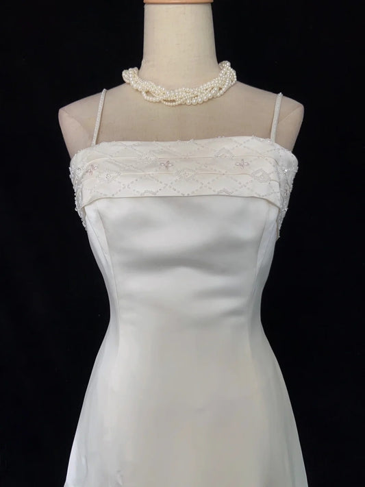 Modest Prom Dresses Inspo A line Spaghetti Strap White Satin With Cape For Women Formal Dress N3222