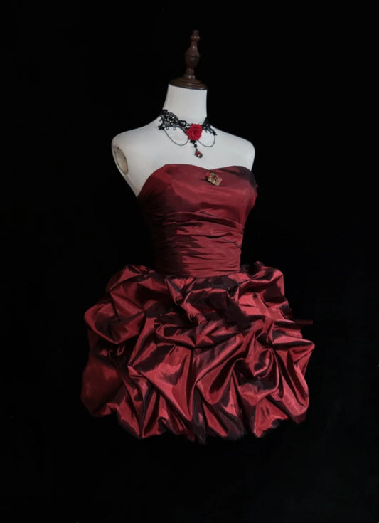 Cute Ball Gown Sweetheart Burgundy Taffeta 18th Birthday Gown Homecoming Dresses N3657