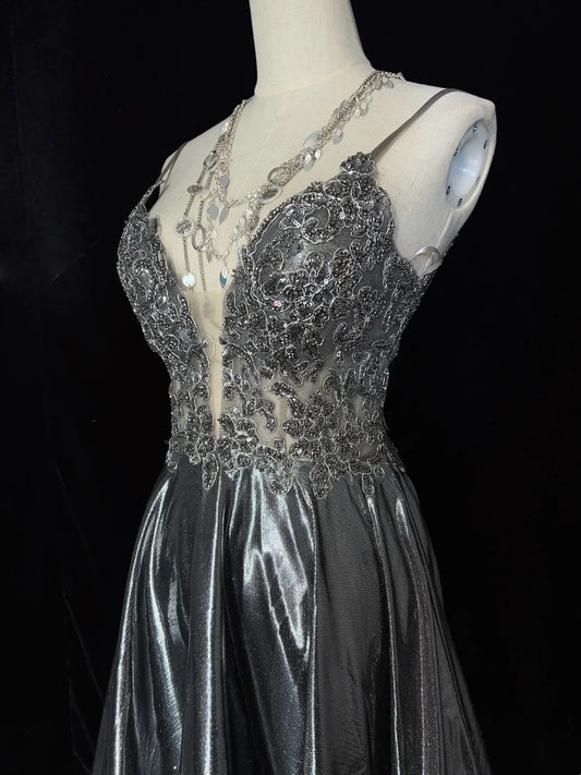 Cute A Line Spaghetti Strap Grey Lace Ideas For Women Short Birthday Dresses Mini Homecoming Outfits N3344