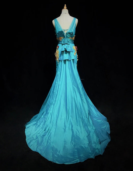 Vintage Prom Dresses Inspo Mermaid Sweetheart Blue Tulle Lace 80s With Appliqued Formal Gowns N3365