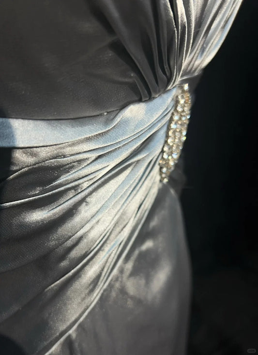 Vintage Prom Dresses 2000s A line Halter Silver Gray With Ruffle Long Prom Gown N3028