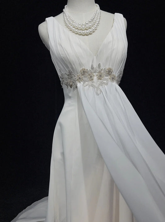 Unique Wedding Dresses A line V Neck White Chiffon Beach Summer Boho Long Bridal Gown N3298