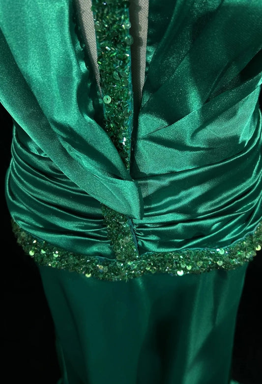 Vintage Prom Dresses A Line Halter Green Satin 80s With Beading Long Formal Evening Outfits N3904
