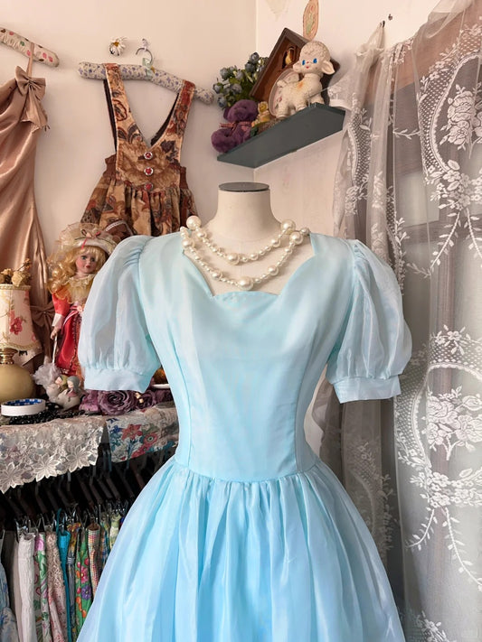 Retro 1950s A Line Blue With Short Sleeves Long Formal Evening Dress Formal 18th Birthday Gowns Prom Dresses N753