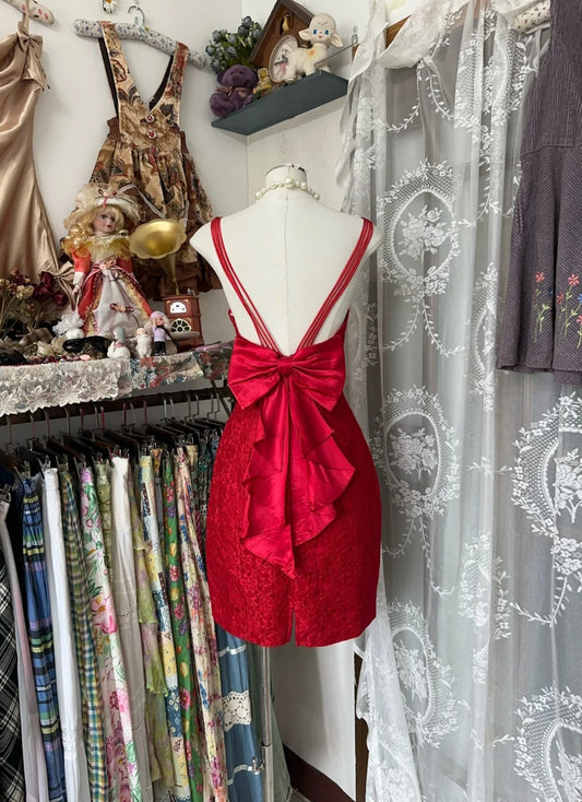 Simple Sheath Spaghetti Strap Red Satin Short Graduation Birthday Gown Homecoming Dresses N3742