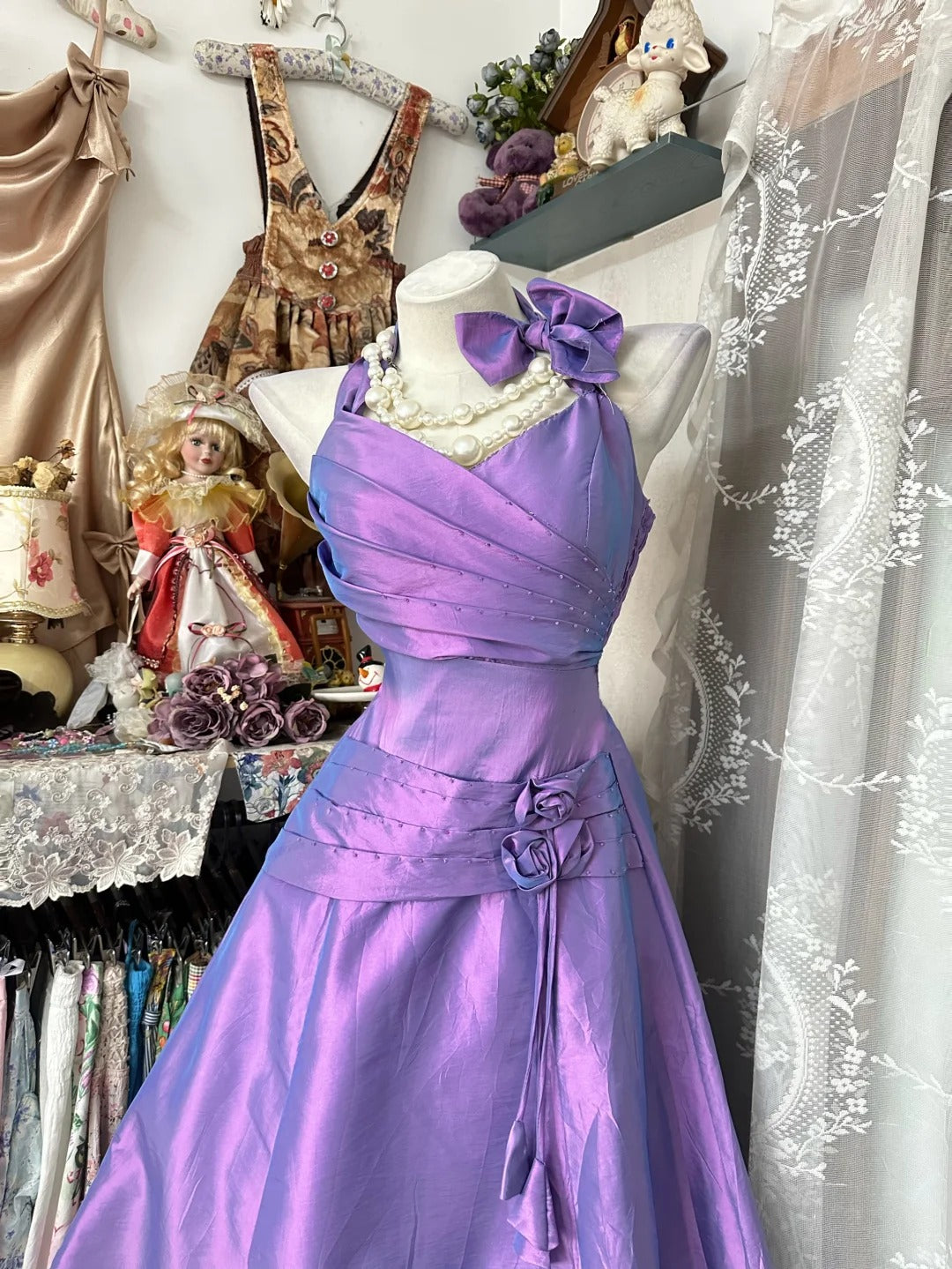 Classy Prom Dresses Mermaid Halter Purple Sleeveless Long Formal Evening Outfits N3776