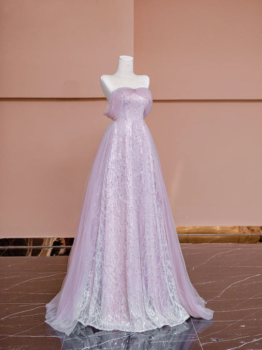Sparkly A line Off The Shoulder Pink Sequined With Short Sleeves Formal Evening Dress Gowns Long Prom Dresses N723