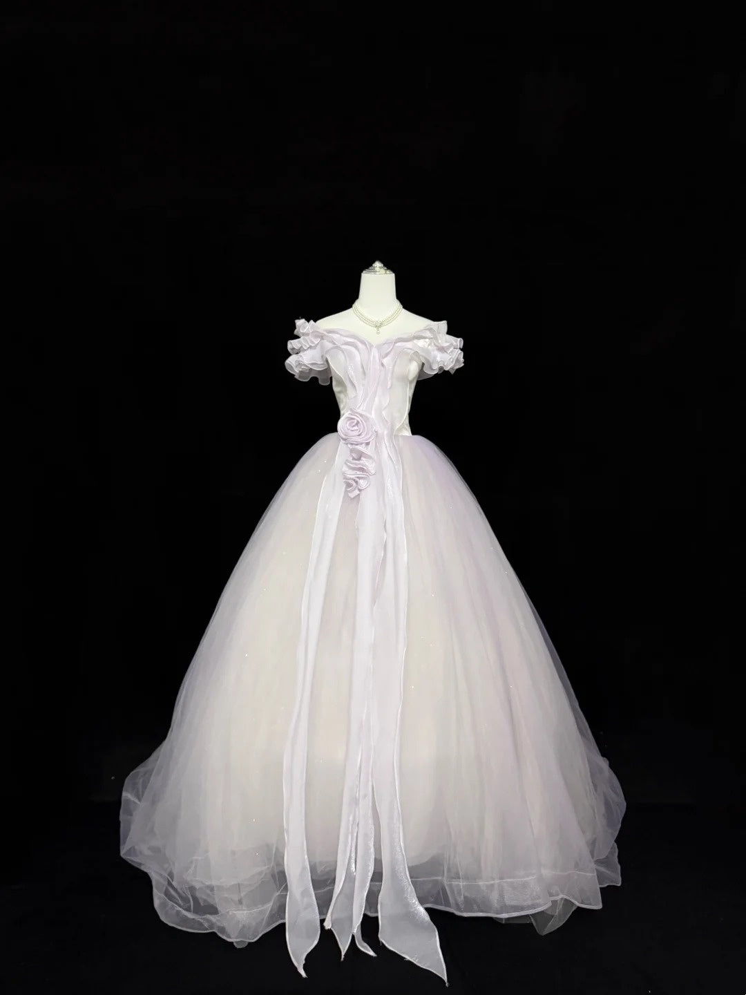 Sweet 16 Dresses Long Ball Gown Off Shoulder Lilac With Sleeves Tulle Sweet Sixteen Birthday Gown RC0335